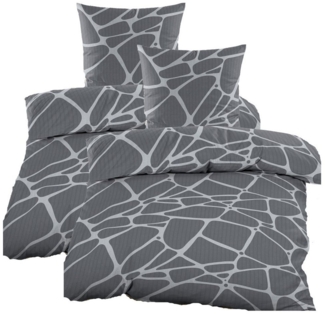 Casa Colori Bettwäsche Seersucker 135x200 Reißverschluss Anthrazit Silber Mosaik, Seersucker, 4 teilig, leicht