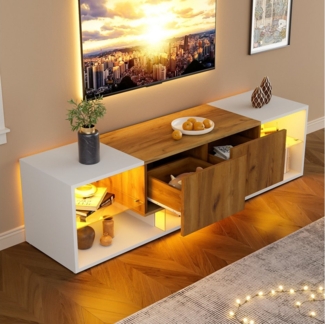 STILVORA Lowboard Wohnzimmer TV-Schrank weiß mit LED, Glasplatten-Aufbewahrungsplattform (Fernsehschrank, TV-Board, 1 St, Spanplatte), mit Glasplatten-Aufbewahrungsplattform und 2 Schubladen