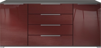 Vladon Sideboard Linio V2 (Moderne Kommode, mit 2 Türen & 4 Schubladen), Anthrazit matt/Bordeaux Hochglanz, 166,5 x 75,5 x 35 cm (BxHxT)