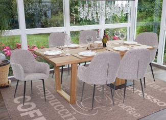 6er-Set Esszimmerstuhl HWC-F18, Stuhl Küchenstuhl, Retro Design ~ Stoff/Textil grau, schwarze Beine