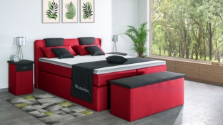 Meisterbetten Boxspringbett Iris 240x200 in WT-Rot in WT-Dunkel Grau, Matratzenbezug Nano, Komfortschaum-Topper