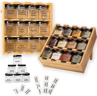 Gewürzregal aus Bambusholz 12 Gewürzflaschen Aufbewahrung ECO-Küchen Organizer