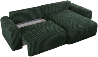 Ecksofa L-form, Couch mit Schlaffunktion und Bettkaste - NELSON - Grün Cord