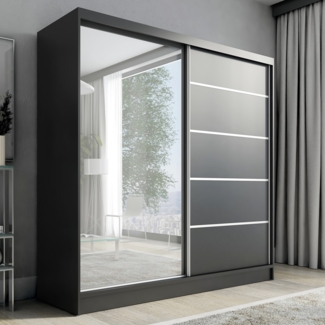 A&J MöbelLand Schwebetürenschrank NERO 200 cm mit Spiegel drei Schubladen