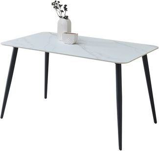 Esstisch >Cody< in weiß, schwarz, Keramik, Metall - 140x76x80cm (BxHxT)