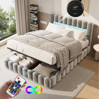 Gdood Polsterbett Stauraumbett Doppelbett LED, Leinenstoff (1-tlg, Type-C + USB, Hydraulisch hebbarer Stauraum), Mit Bettkasten, LED-Beleuchtung, USB-Anschluss, 180x200 cm
