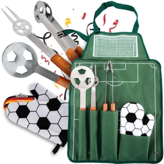 Grillbesteck Set SOCCA Grillgabel, Grillzange, Grillwender, Grillhandschuh | Grillset für Männer Geschenk Grillzubehör Grilluntensilien
