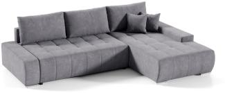 Ecksofa Sofa mit Schlaffunktion VOGAR Stoff Aston Dunkelgrau Ottomane Rechts