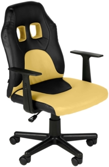 DELUKE® Kinder Bürostuhl MIA - 83 x 56 x 59, Schwarz/Gelb Kunstleder Kunststoff Gestell ergonomische Bürostühle Homeoffice Stuhl mit Rollen