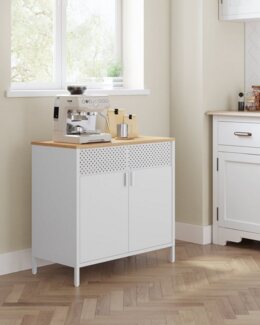 Songmics Sideboard, mit verstellbarem Einlegeboden, Stahlgestell vintagebraun-weiß, 76 x 40 x 80 cm