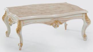 Casa Padrino Luxus Barock Wohnzimmertisch Beige / Weiß / Gold 116 x 90 x H. 50 cm - Edler Massivholz Couchtisch im Barockstil - Barock Wohnzimmer Möbel