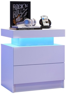 Sweiko Nachttisch Nachtkommode Sofatisch mit LED-Beleuchtung (Nachttische mit 2 Schubladen,Couchtisch,Lichter Modernes Ende Seite, für Schlafzimmer, Esszimmer, Büro, Spielzimmer), Weiß,49*35*52(L*W*H)cm