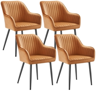 Esszimmerstuhl 4er Set, Sessel, Polsterstuhl mit Armlehnen, Metallbeine, Samtbezug, Sitzbreite 49 cm, max. 120 kg, für Arbeitszimmer, Wohnzimmer, Schlafzimmer