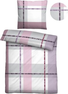Traumhaft schlafen - Castell - Markenbettwäsche Baumwoll Renforce Bettwäsche 0040650 KARO-STREIFEN-MIX, brombeer, 1x 135x200 cm + 1x 80x80 cm