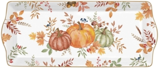 EasyLife Servierplatte Harvest, Porzellan, Spülmaschinengeeignet, Mehrfarbig, Motiv: Kürbis, Blätter + Karos