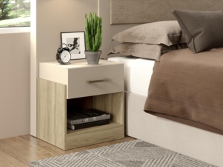 Vente-unique - 2er-Set Nachttische mit 1 Schublade & 1 Ablage - Holzfarben & Elfenbein - BODIL II
