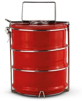 Schäfer Lunchbox mit 3 Etagen aus robustem Stahl mit praktischem Griff in Rot