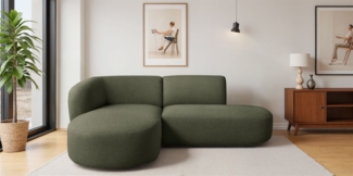 Ecksofa Designersofa BABETTE in Stoff Lins Moosgrün Ottomane Links
