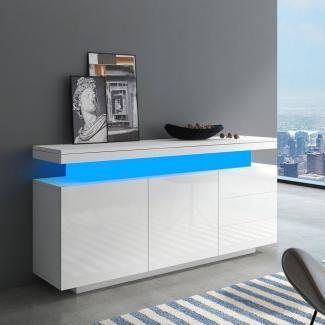 Merax Sideboard hochglanz mit LED inkl. Fernbedienung, Schubkastenkommode, Lowboard,Beistellschrank,Breite 140cm