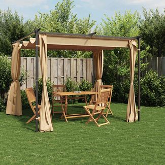 vidaXL Pavillon mit Vorhängen 3x3 m Taupe Stahl 313897