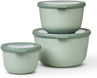 Mepal - Cirqula Multischüssel-Set 3–teilig rund Nordic sage – 500, 1000 und 2000 ml – Verwendbar als Vorratdose, Kühlschrankdose, Gefrierdose, Mikrowellegeschirr & Servierschale mit Deckel