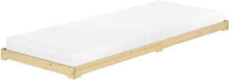 Überlanges Niederflurbett niedriges Holzbett 100x220 Kiefer klar lackiert V-60.47K-10-220Rollrost und Matratze inkl.