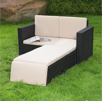 Melko Gartenlounge-Set Gartensofa Lounge Sessel Gartenmöbel Polyrattan Fußbank Sitzgarnitur, (Set, 2-tlg), Kissen inkl. Reißverschluss, daher abnehm- und waschbar