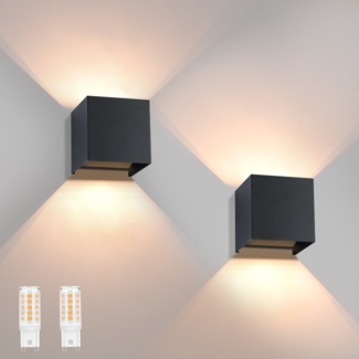 ZMH LED Wandleuchte Aussen Wandlampe: 2er set Außenwandleuchte Innen Schwarz Lampe Up Down Wand Leuchten Modern Außenlampe IP65 Wasserdicht Einstellbarer Strahl Flurlampe für Hauswand Flur