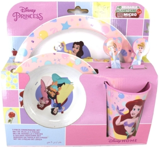 Kunststoff Kindergeschirr Set Motiv (5 tlg.) Schüssel, Teller, Becher & Besteck Disney Prinzessinnen