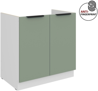 Küchen Spülenunterschrank 80 cm Küche ARIA Aquamarin ultra matt + Weiss matt, hochwertige Fronten mit Anti Fingerprint Beschichtung Küchenzeile Küchenblock