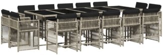 vidaXL 17-tlg. Garten-Essgruppe mit Kissen Hellgrau Poly Rattan 3211787