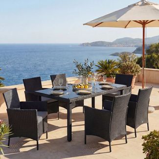 Poly-Rattan-Garnitur Halden, Gartenmöbel Balkon-Set Sitzgarnitur ~ anthrazit, Kissen anthrazit