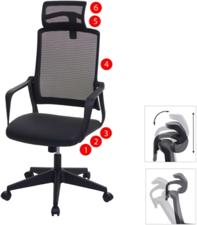 Bürostuhl HWC-J52, Drehstuhl Schreibtischstuhl, ergonomisch Kopfstütze, Kunstleder ~ schwarz