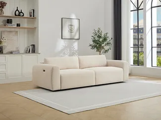 Vente-unique - Sofa 4-Sitzer mit elektrisch ausziehbarer Sitzfläche – Feincord-Samt Beige – PASTARO