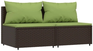 vidaXL Garten-Mittelsofas mit Kissen 2 Stk. Braun Poly Rattan 319834