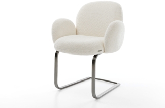 Freischwinger Nube-Flex mit Armlehnen Bouclé Weiß Freischwinger flach Graphit Taschenfederkern