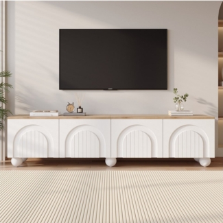 KLAM HOME Lowboard Moderner TV-Schrank Lowboard mit 4 Schränken, 180*40*45cm (Stilvolles TV-Board mit 6 Kugelfußbeinen in Weiß-Holz-Optik), Fernsehtisch,TV-Board und TV-Kommode Geeignet für Fernseher um 80 Zoll