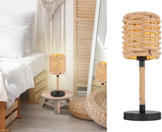 LED Tischleuchte Seillampe mit Korbgeflecht Lampenschirm, Höhe 45cm