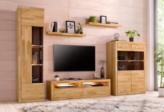 Home affaire Wohnwand Ribe,Set-5 St, Oberplatten massiv,viel Stauraum, (Set, 5-St), Glaseinsatz aus gehärtetem Glas,Böden teilweise versetzbar