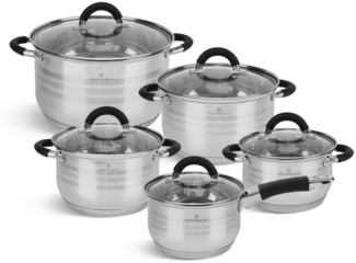 Edenberg Topf-Set Kochtöpfe Glasdeckel Kasserolle Topfset Silikongrif Edelstahl, Aluminium, Edelstahl, Glas (10-tlg, Zeitloses Design des Topfsets. Eine ideale Geschenkidee)