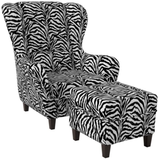 Supellex Ohrensessel Sofia Relaxsessel mit Hocker Design Tierfellimitat Zebra