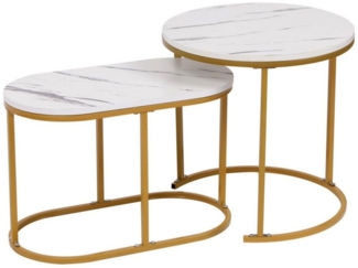Happy Home Beistelltisch Satztisch Couchtisch Beistelltisch 2 tlg. Marmor Weiß Dekor