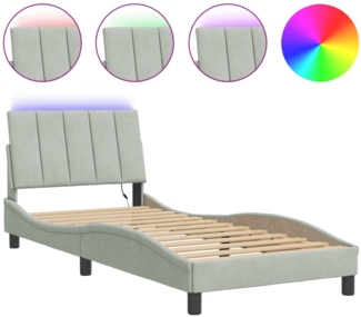 vidaXL Bettgestell mit LED ohne Matratze "Hanko" Hellgrau 90x200 cm Samt 3213757