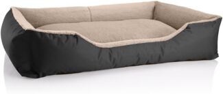 BedDog Hundebett TEDDY, Hundesofa aus Cordura und Microfaser-Velours, waschbares Hundebett mit Rand, Hundekissen vier-eckig (XXL) ca. 120x85x23cm, NAMIB-BLACK (schwarz/beige)
