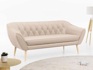 Sofa, Skandinavischer Stil, Holzbeine - PIRS - 3 Sitzer - Beige - Velours