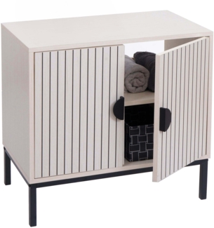 Waschbeckenunterschrank HWC-O42, Schrank Badezimmer Badschrank mit 2 Türen, MDF Melamin 62x63x35cm ~ Holzoptik beige