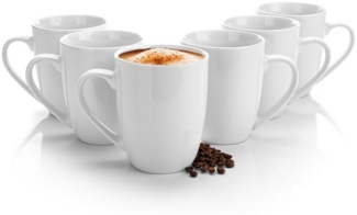 BigDean 6 Stück Kaffeebecher 300ml aus hochwertigem echtem Porzellan - Kaffeetasse weiß - Kaffeetassen Set groß mit Henkel - Tassen zum Bemalen - spülmaschinenfest kratzfest & stoßfest