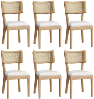 Flieks Esszimmerstuhl (Gestell aus Massivholz, Set, 6 St), 6er Set Polsterstühle Rattanstuhl Wohnzimmerstuhl Leinen Holzfarbe