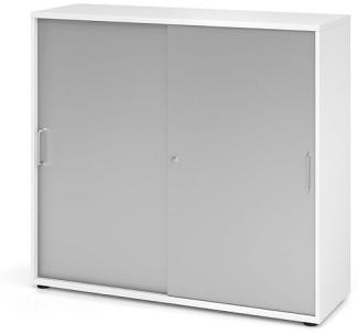 Schiebetürschrank 3 Ordnerhöhen, 120cm RE Weiß / Silber