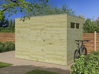 Alpholz Gerätehaus QB (optional mit Schleppdach Gartenhaus aus Holz in Grün Holzhaus mit 28 mm Wandstärke Blockbohlenhaus mit Montagematerial